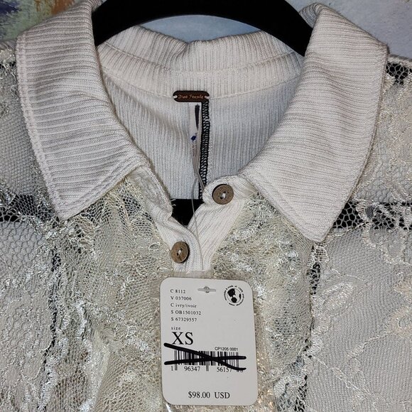FREE PEOPLE Long Sleeve Lace Blouse with Ruffle Front Button - Picture 4 of 10